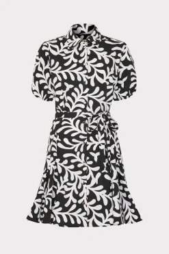MILLY Mini Dresses-Spanish Vine Poplin Mini Dress Black/White