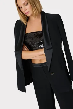 MILLY Blazers-Stacy Hammered Satin Blazer Black
