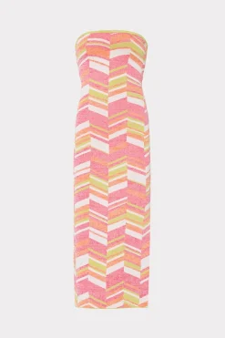 MILLY Cover-Ups-Strapless Multicolor Chevron Knit Dress Chartreuse Multi