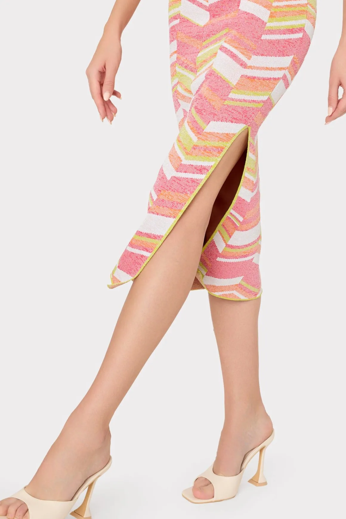 MILLY Cover-Ups-Strapless Multicolor Chevron Knit Dress Chartreuse Multi