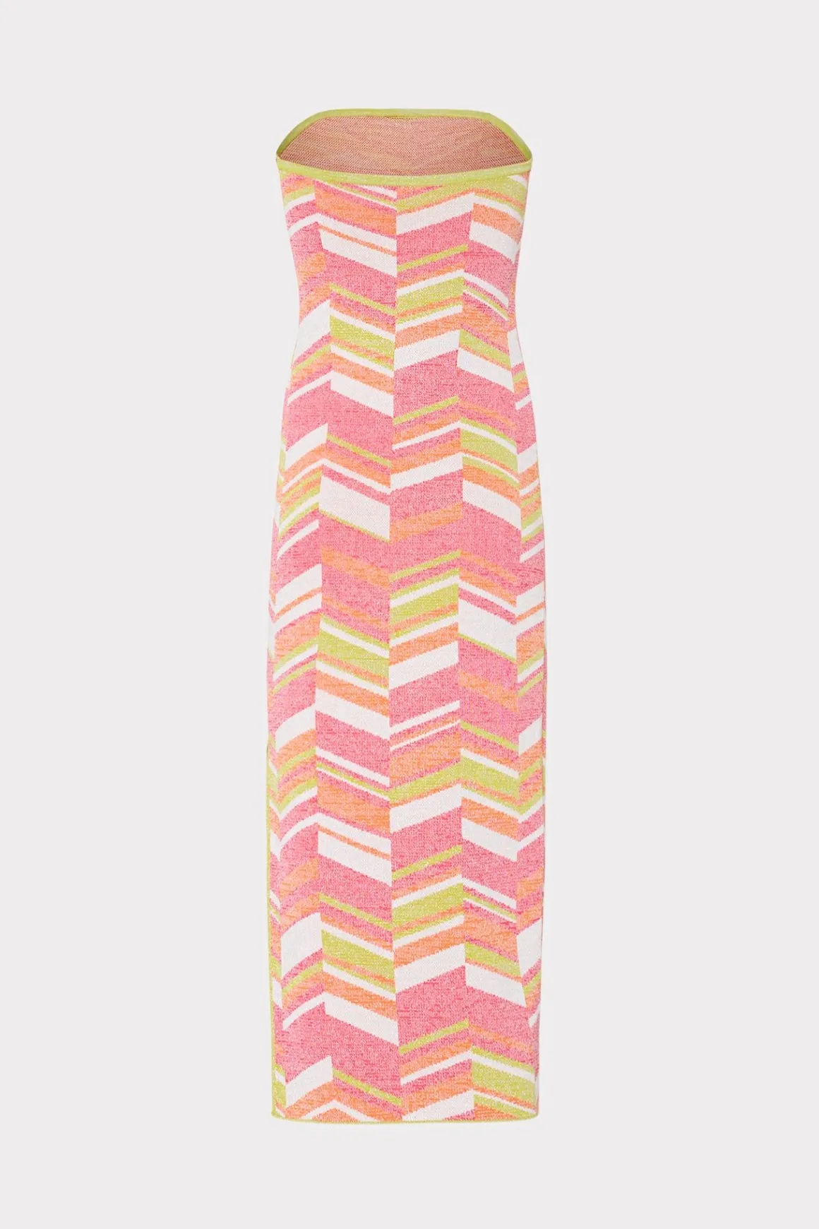 MILLY Cover-Ups-Strapless Multicolor Chevron Knit Dress Chartreuse Multi
