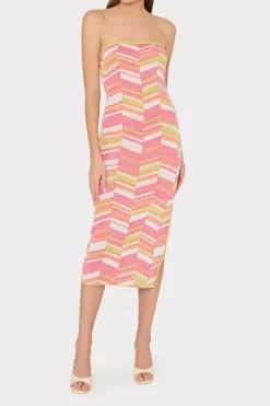MILLY Sweaters & Knits-Strapless Multicolor Chevron Knit Dress Chartreuse Multi
