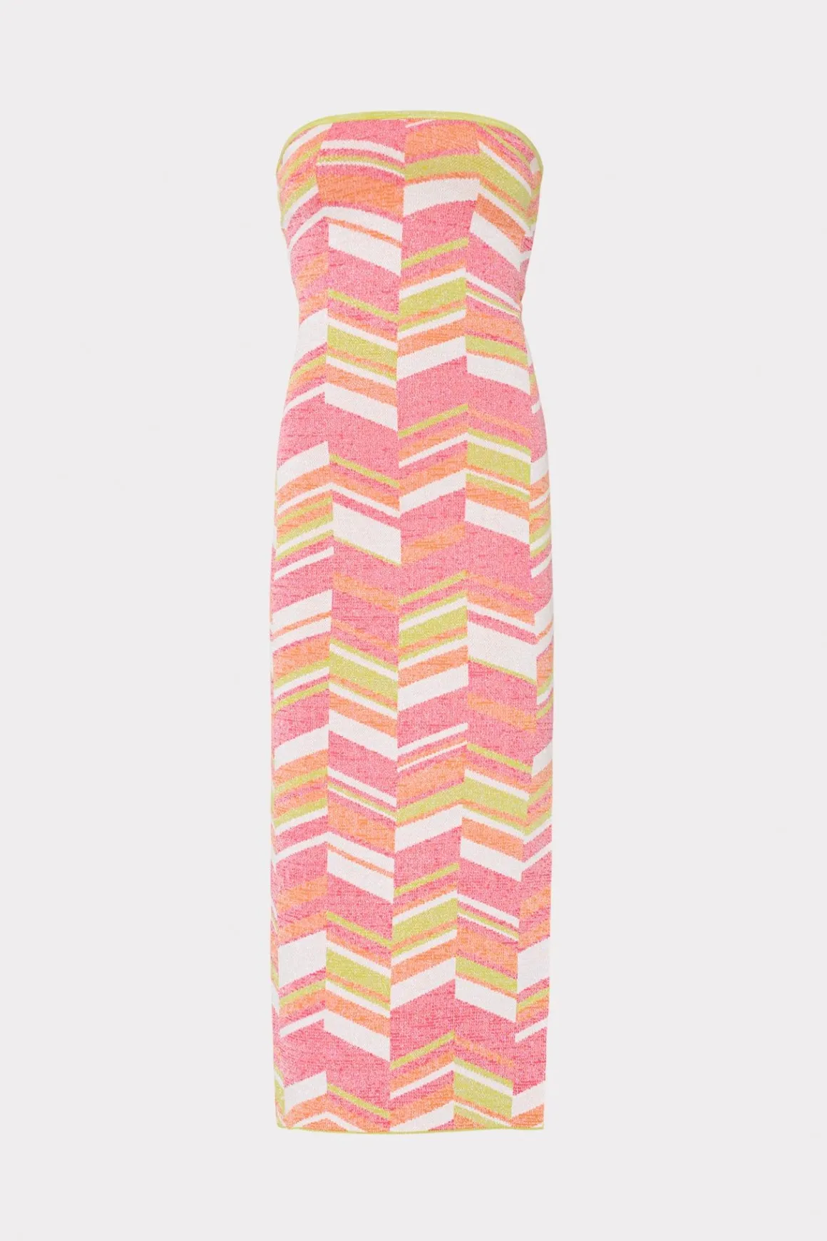 MILLY Jumpsuits & Rompers-Strapless Multicolor Chevron Knit Dress Chartreuse Multi