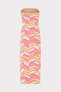 MILLY Jumpsuits & Rompers-Strapless Multicolor Chevron Knit Dress Chartreuse Multi