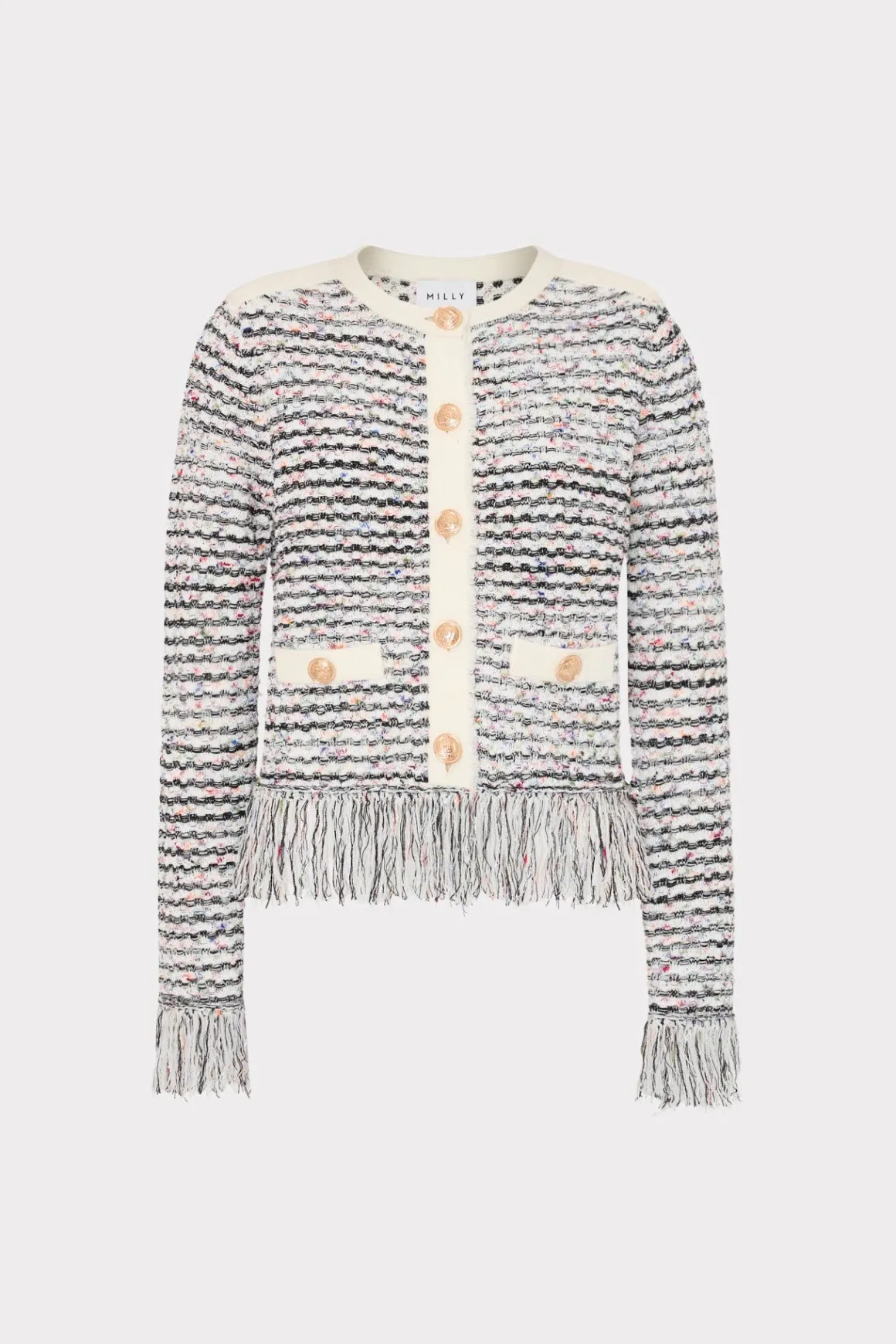 MILLY Coats & Jackets-Textured Fringe Cardigan Jacket Ecru Multi
