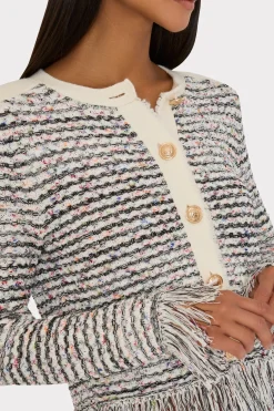 MILLY Coats & Jackets-Textured Fringe Cardigan Jacket Ecru Multi