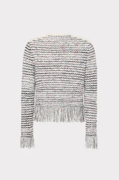 MILLY Sweaters & Knits-Textured Fringe Cardigan Jacket Ecru Multi
