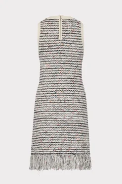 MILLY Jumpsuits & Rompers-Textured Fringe Knit Mini Dress Ecru Multi
