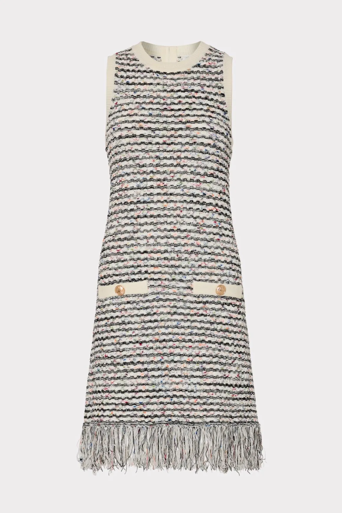 MILLY Day Dresses-Textured Fringe Knit Mini Dress Ecru Multi
