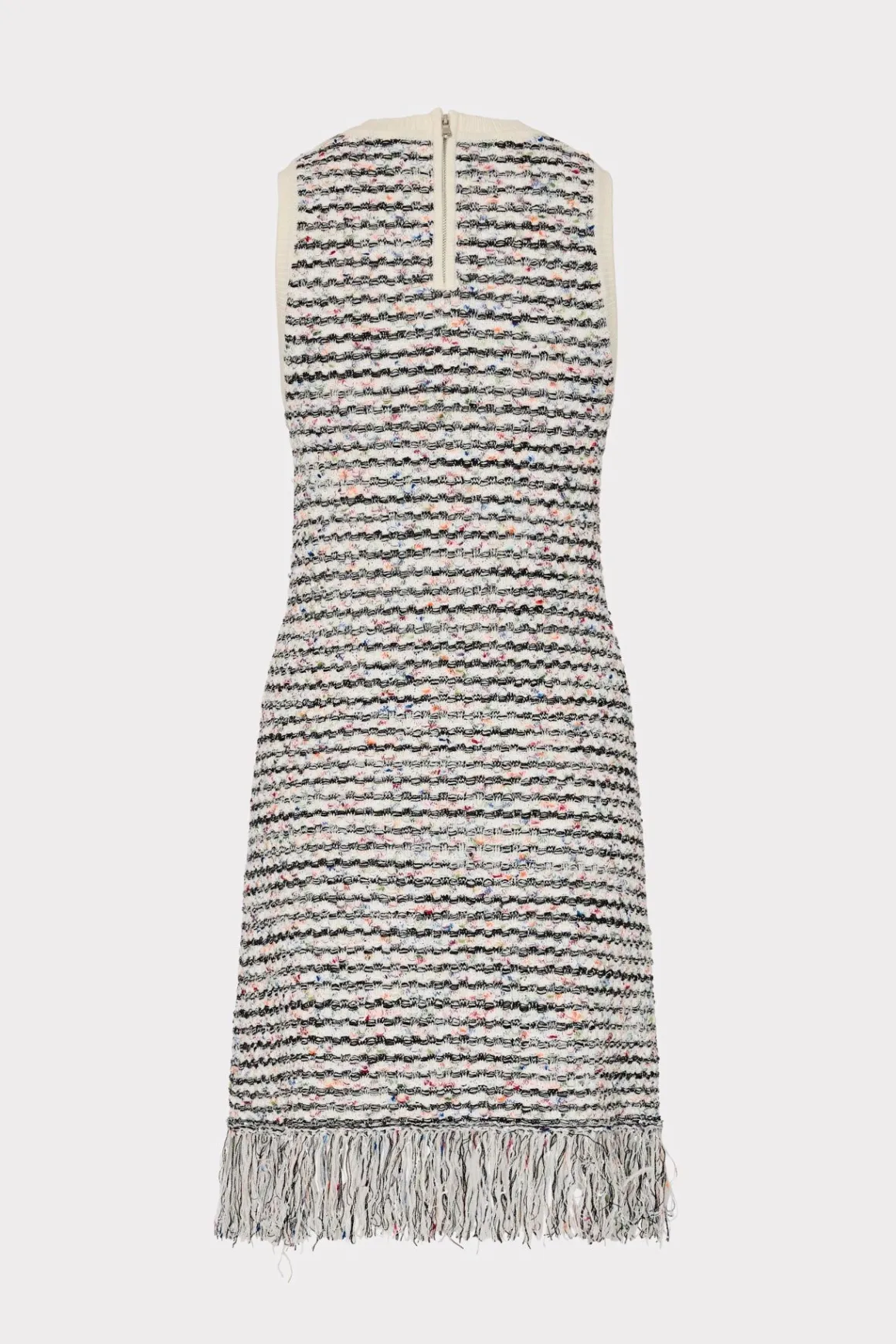 MILLY Mini Dresses-Textured Fringe Knit Mini Dress Ecru Multi