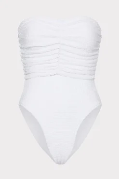 MILLY One Piece Swimsuits-Textured Ruched One Piece White