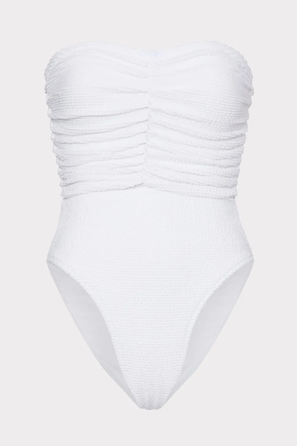 MILLY One Piece Swimsuits-Textured Ruched One Piece White