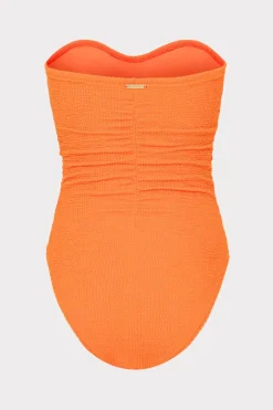 MILLY Jumpsuits & Rompers-Textured Ruched One Piece Neon Orange