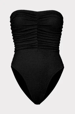 MILLY One Piece Swimsuits-Textured Ruched One Piece Black