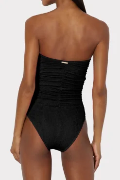 MILLY One Piece Swimsuits-Textured Ruched One Piece Black
