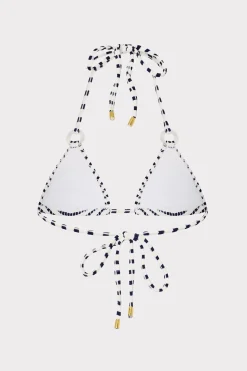 MILLY Bikinis-Textured Stripe Ring Triangle Bikini Top Navy