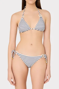 MILLY Jumpsuits & Rompers-Textured Stripe Ring Triangle Bikini Top Navy