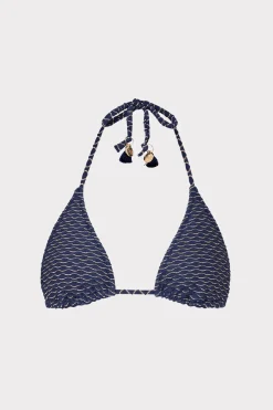 MILLY Bikinis-Textured Waves Triangle Bikini Top Navy