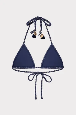 MILLY Bikinis-Textured Waves Triangle Bikini Top Navy