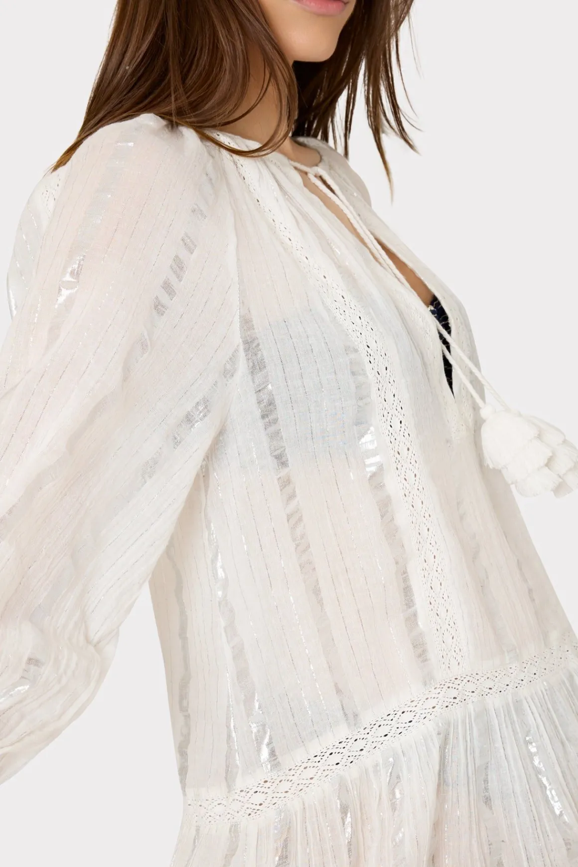 MILLY Cover-Ups-Valentine Lurex Stripe Coverup Dress White