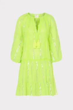 MILLY Cover-Ups-Valentine Lurex Stripe Coverup Dress Neon Yellow