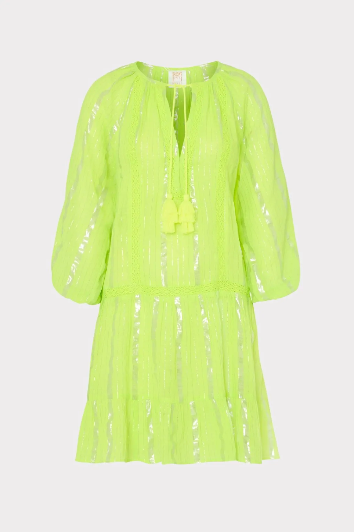 MILLY Cover-Ups-Valentine Lurex Stripe Coverup Dress Neon Yellow