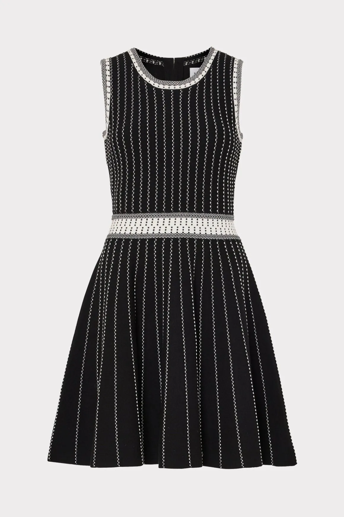 MILLY Cocktail Dresses-Vertical Texture Fit And Flare Dress Black/Ecru