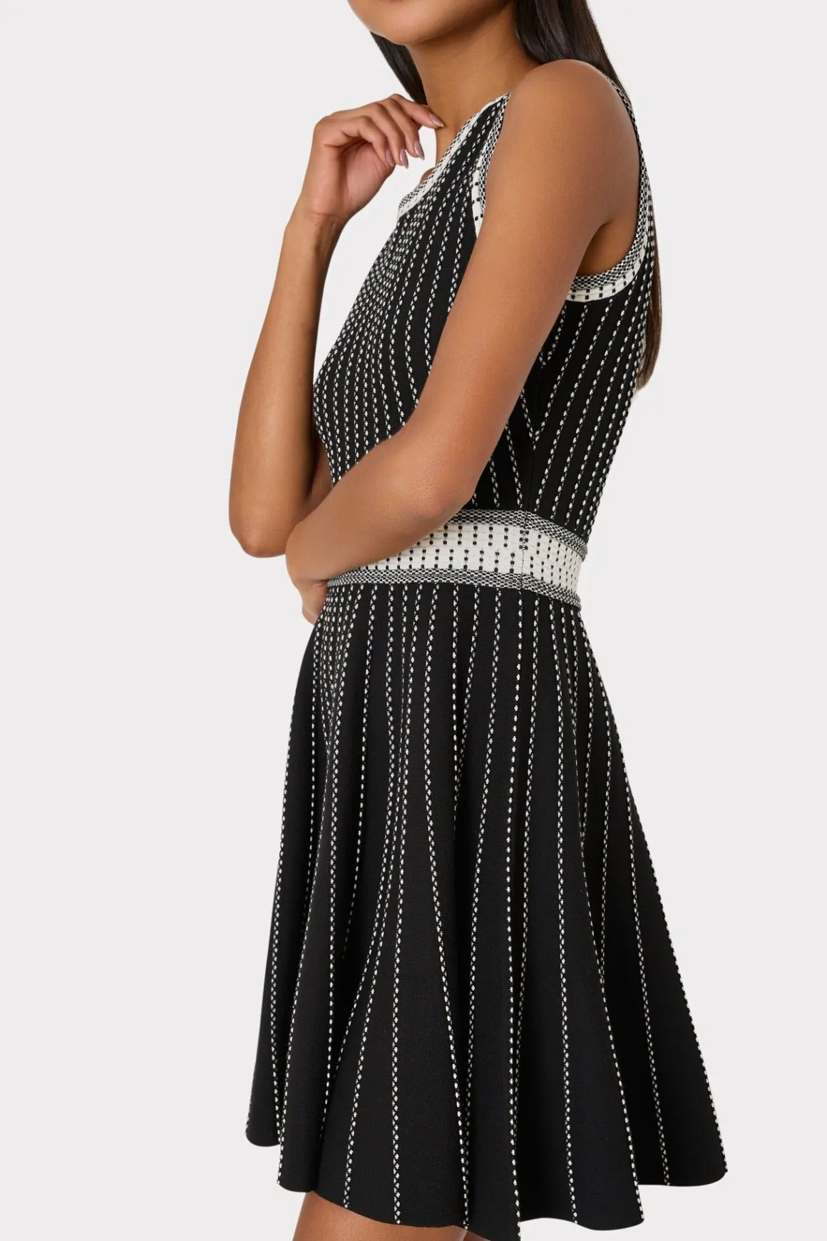 MILLY Day Dresses-Vertical Texture Fit And Flare Dress Black/Ecru