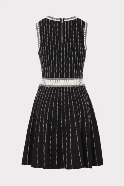 MILLY Day Dresses-Vertical Texture Fit And Flare Dress Black/Ecru