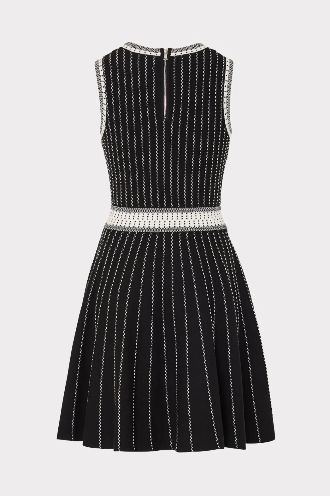 MILLY Day Dresses-Vertical Texture Fit And Flare Dress Black/Ecru