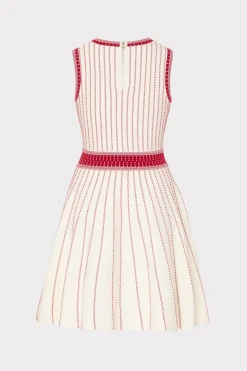 MILLY Mini Dresses-Vertical Texture Fit And Flare Dress Ecru/Red