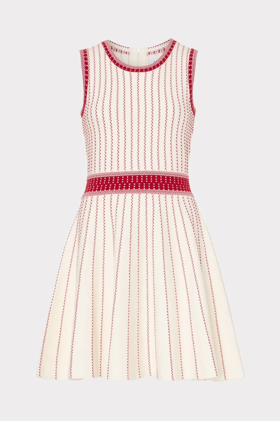 MILLY Day Dresses-Vertical Texture Fit And Flare Dress Ecru/Red