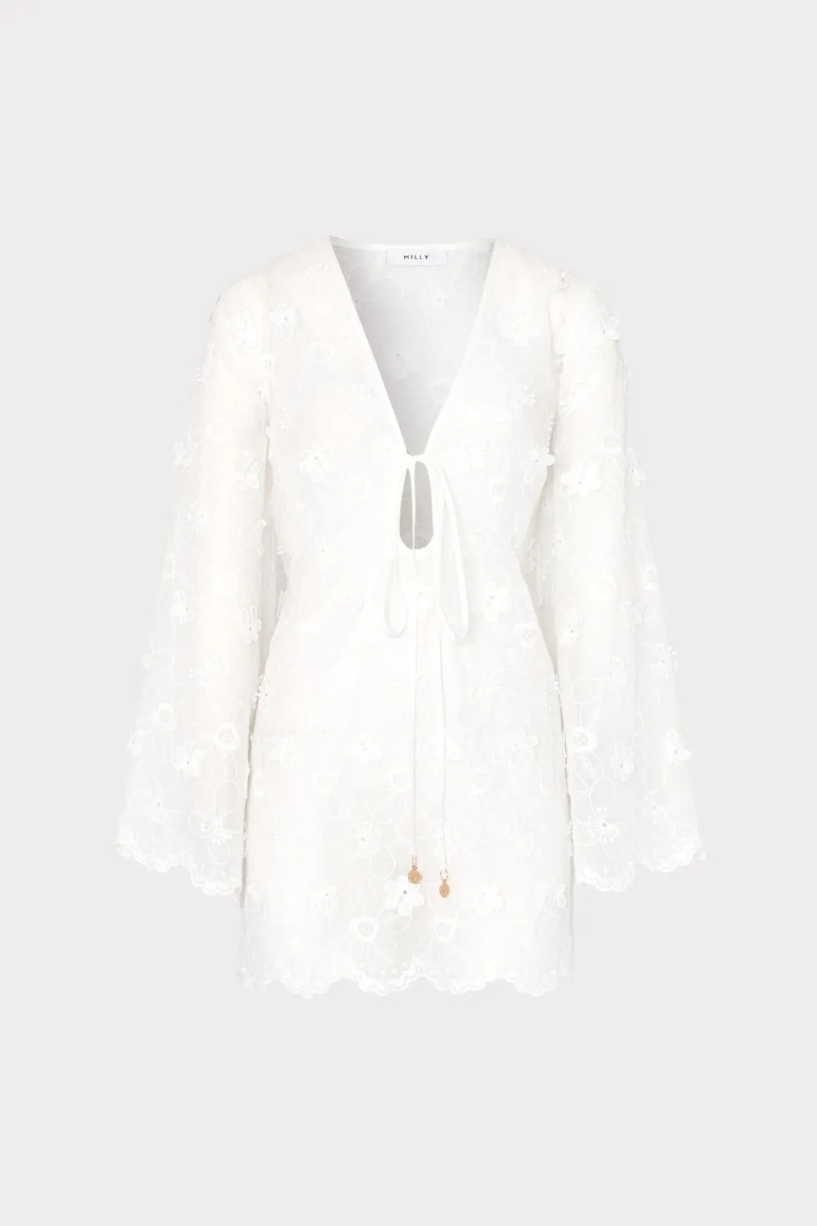 MILLY Cover-Ups-Viara 3D Floral Embroidery Coverup Dress White