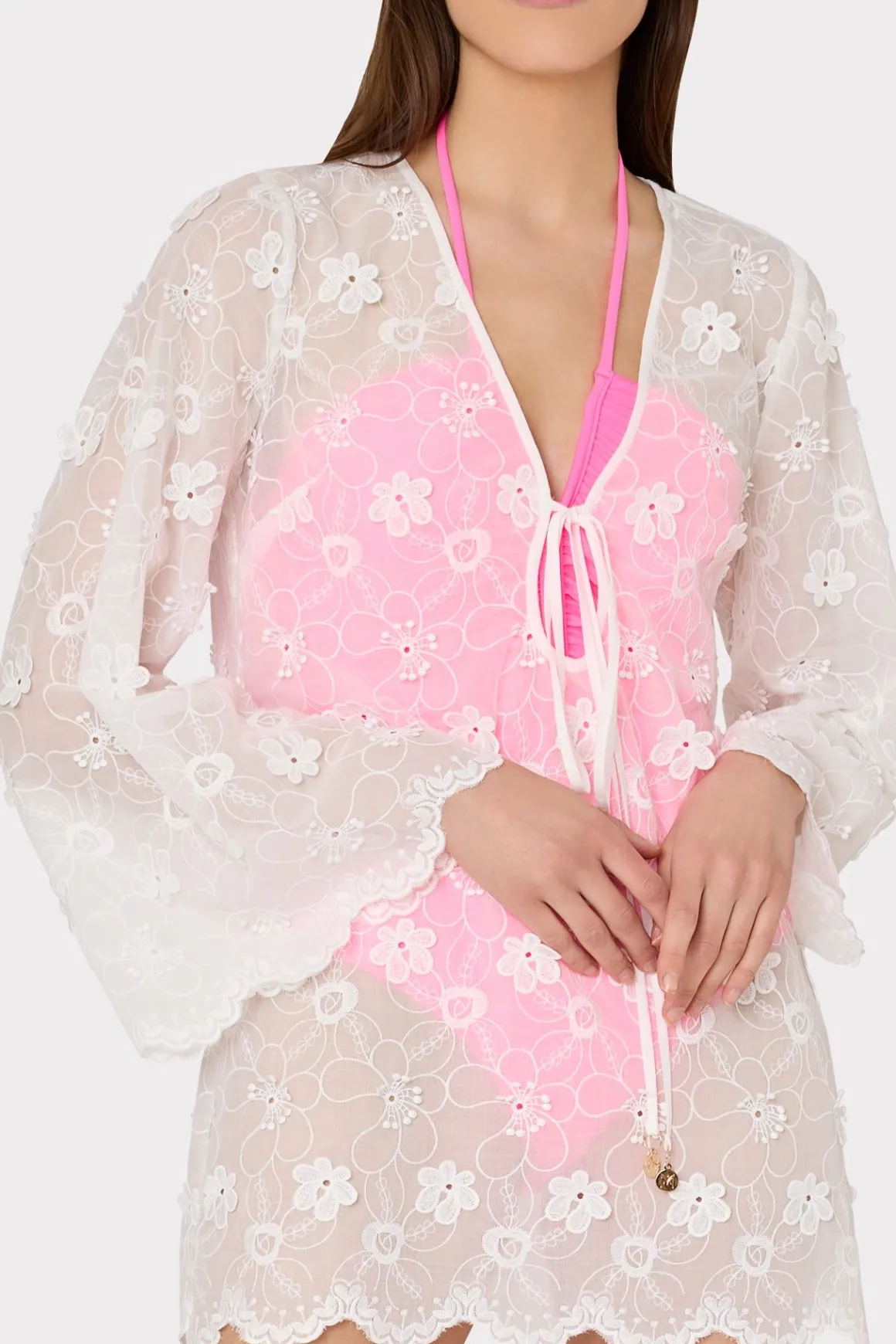 MILLY Cover-Ups-Viara 3D Floral Embroidery Coverup Dress White
