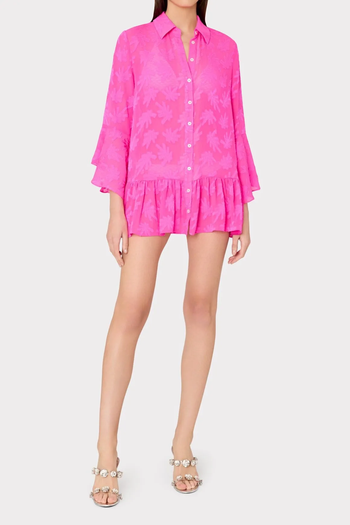 MILLY Cover-Ups-Vierra Burnout Coverup Dress Hot Pink