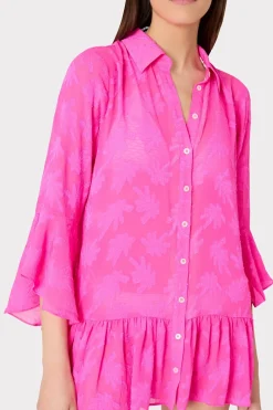 MILLY Cover-Ups-Vierra Burnout Coverup Dress Hot Pink