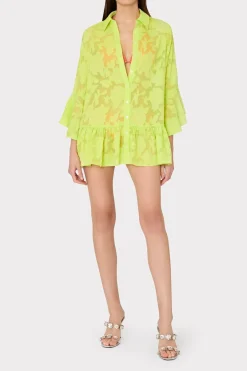 MILLY Jumpsuits & Rompers-Vierra Burnout Coverup Dress Neon Yellow
