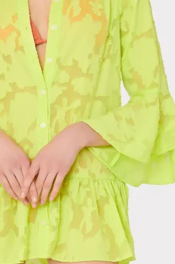 MILLY Jumpsuits & Rompers-Vierra Burnout Coverup Dress Neon Yellow