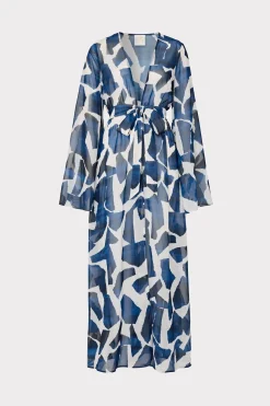 MILLY Jumpsuits & Rompers-Vince Ocean Puzzle Chiffon Coverup Dress Navy Multi