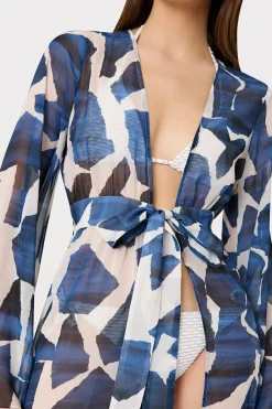 MILLY Jumpsuits & Rompers-Vince Ocean Puzzle Chiffon Coverup Dress Navy Multi