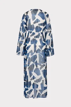 MILLY Cover-Ups-Vince Ocean Puzzle Chiffon Coverup Dress Navy Multi