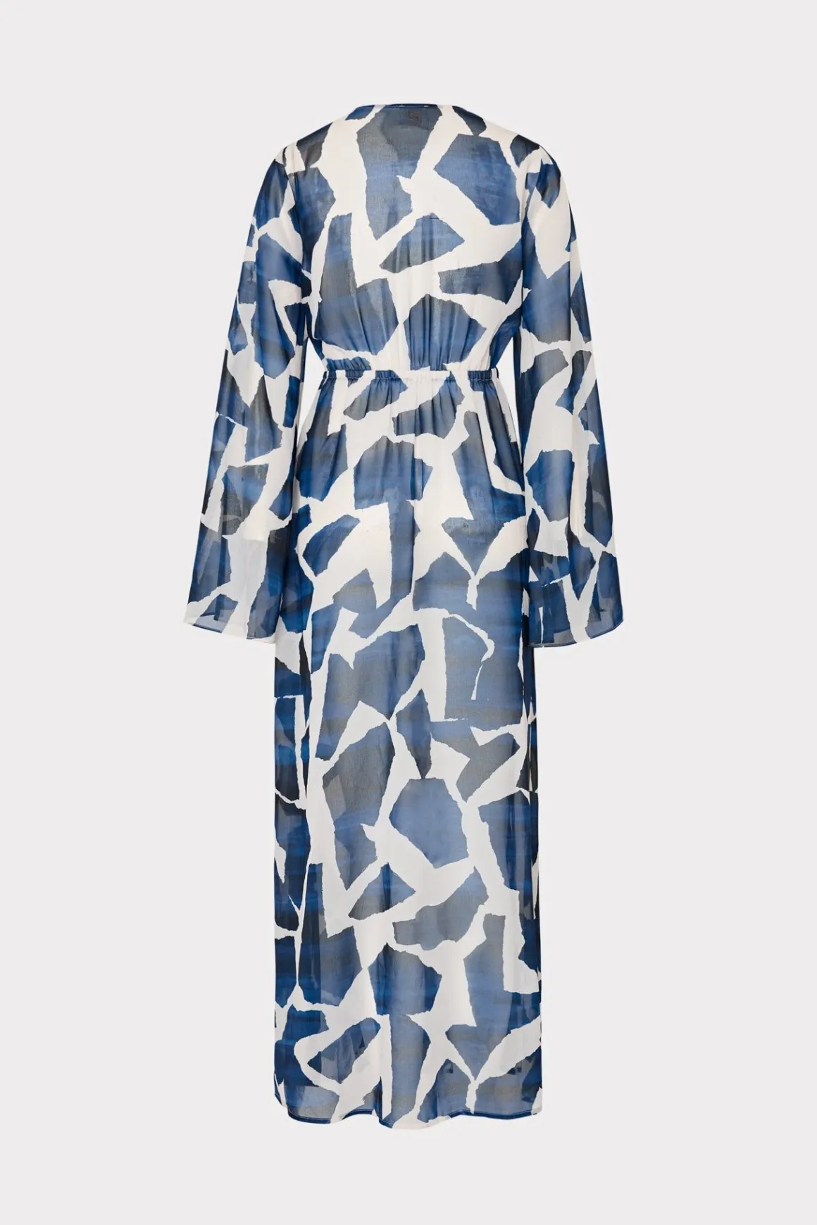 MILLY Cover-Ups-Vince Ocean Puzzle Chiffon Coverup Dress Navy Multi