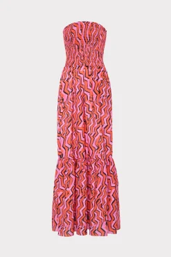 MILLY Jumpsuits & Rompers-Viona Painted Chevron Cotton Voile Dress Coral Multi
