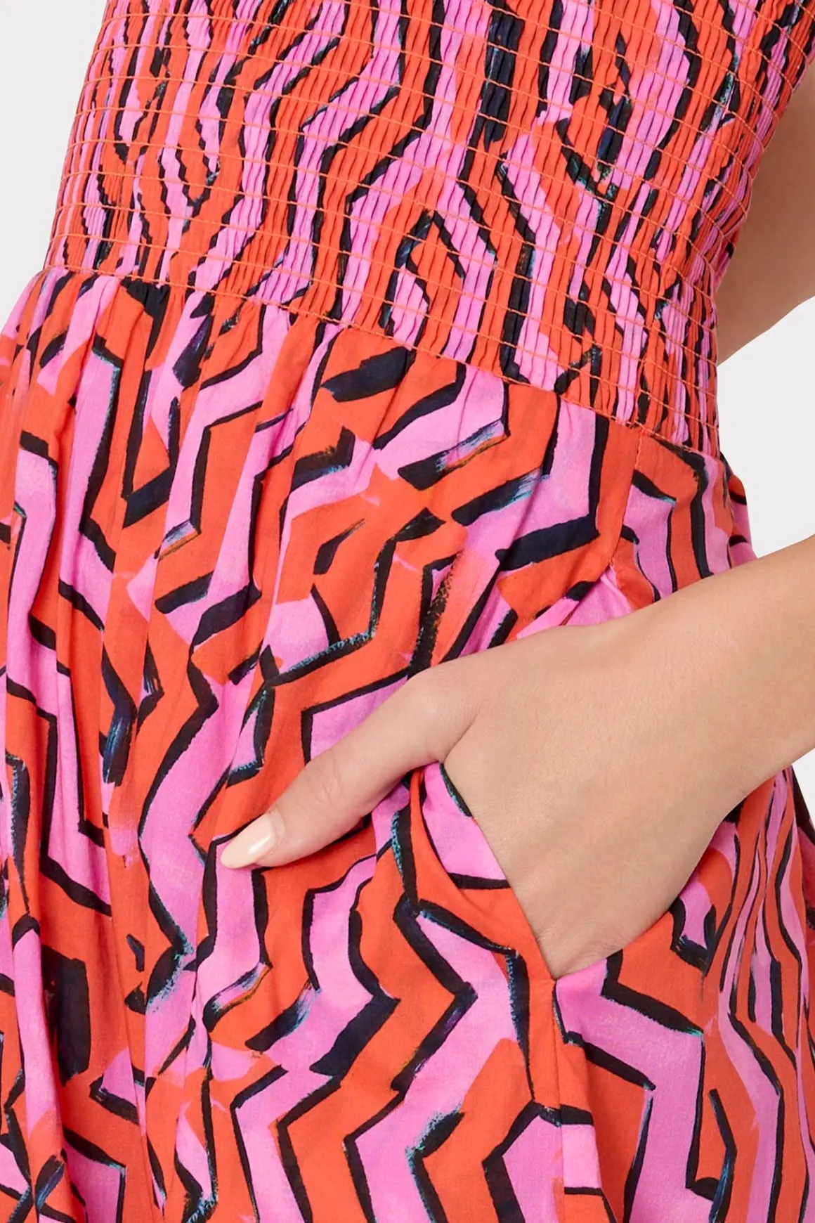 MILLY Jumpsuits & Rompers-Viona Painted Chevron Cotton Voile Dress Coral Multi