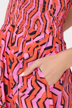 MILLY Cover-Ups-Viona Painted Chevron Cotton Voile Dress Coral Multi