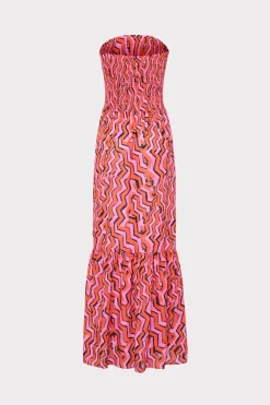 MILLY Cover-Ups-Viona Painted Chevron Cotton Voile Dress Coral Multi