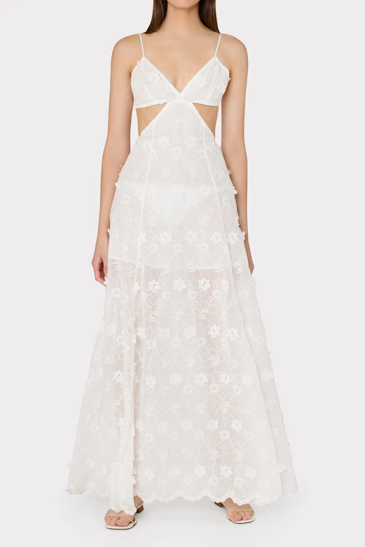 MILLY Cover-Ups-Vivianne 3D Floral Cotton Eyelet Dress White