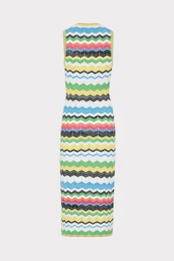 MILLY Sundresses-V-Neck Zig Zag Midi Dress Yellow Multi