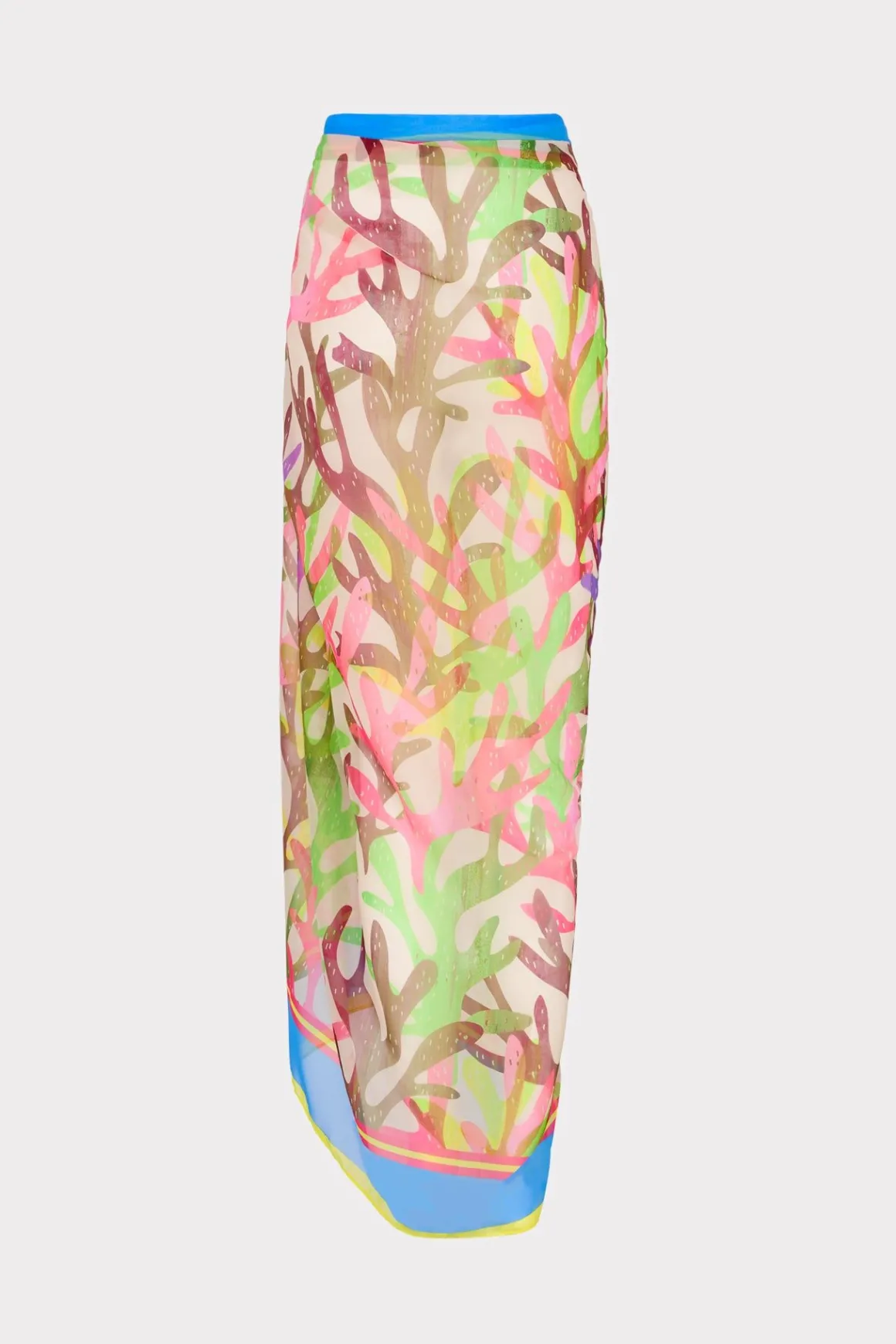 MILLY Cover-Ups-Watercolor Caribbean Coral Chiffon Sarong Green Multi