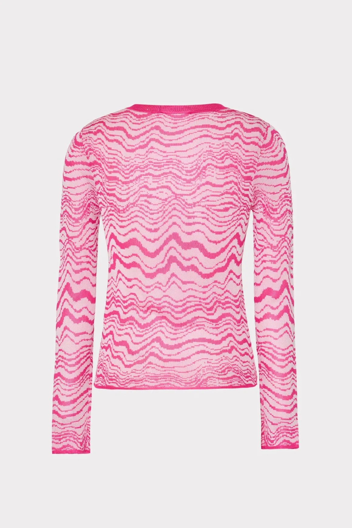 MILLY Jumpsuits & Rompers-Wave Jacquard Crewneck Pullover Pink/Ecru